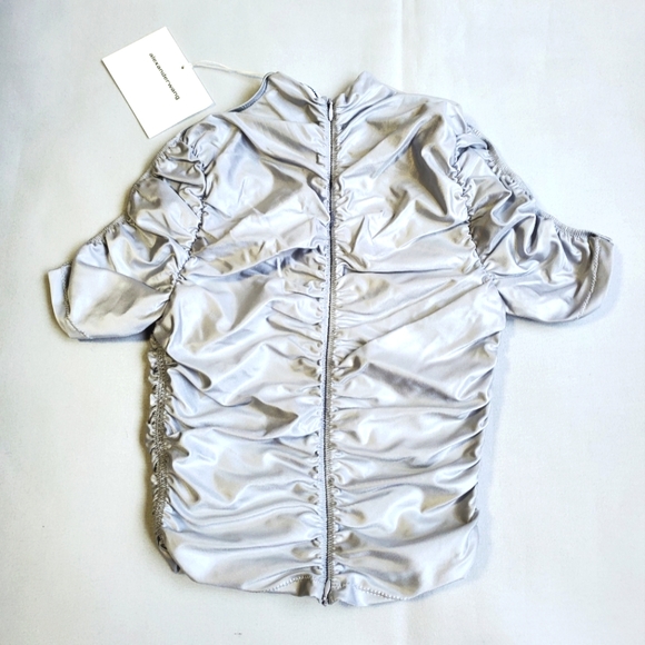 NWT$350 Alexander Wang Ruched Mock Neck Logo Silver Fox Crop Top Back Zip Sz XS - Picture 14 of 15
